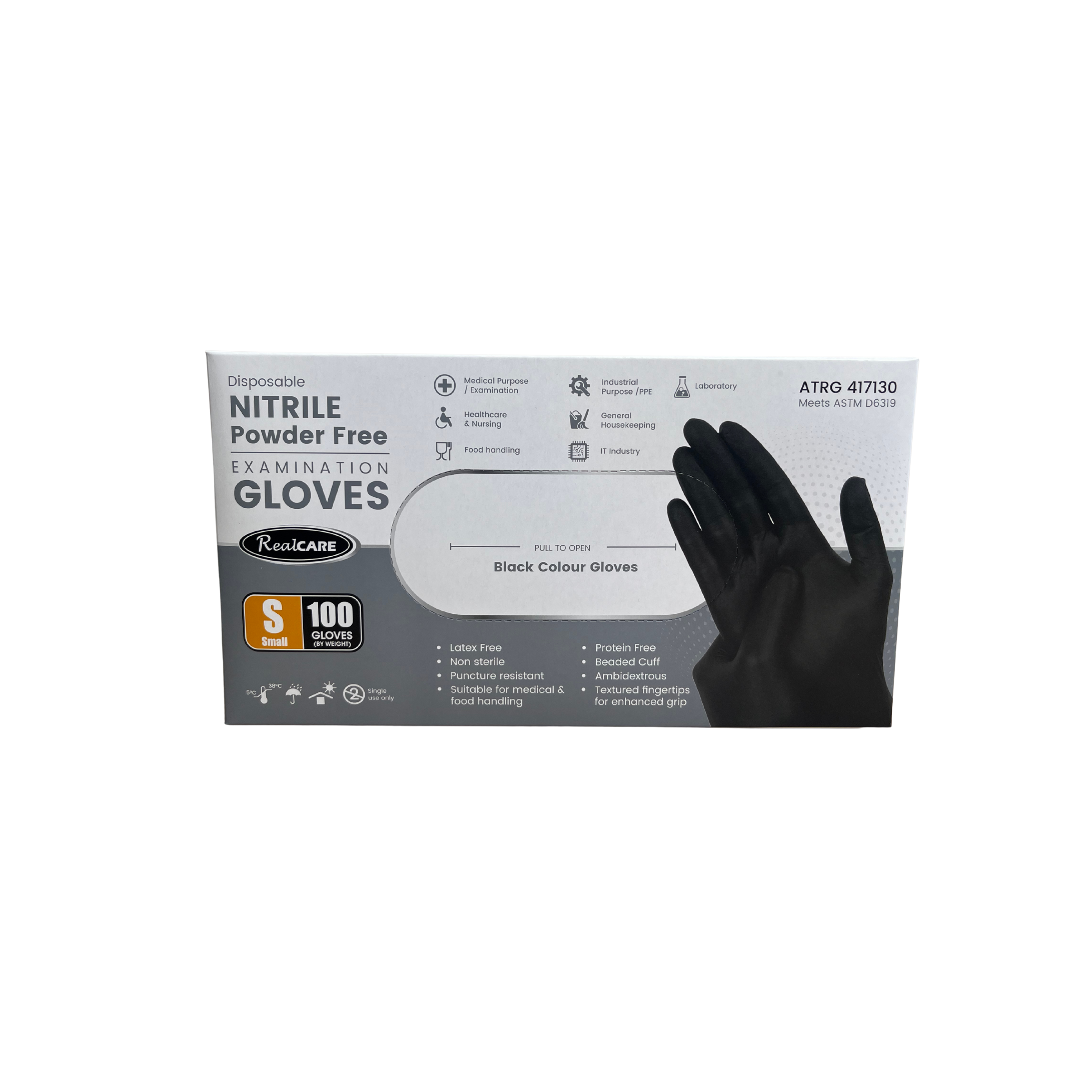 Realcare Black Nitrile Gloves - 100 pack