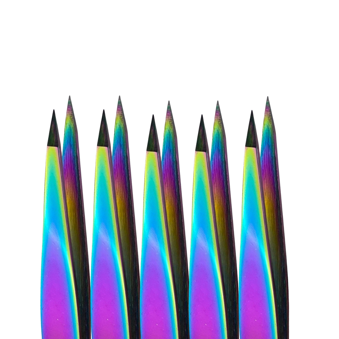 Browshop Professional Tweezer - Fine Point Holographic Rainbow (Wholesale 5 pack, RRP $29.99)