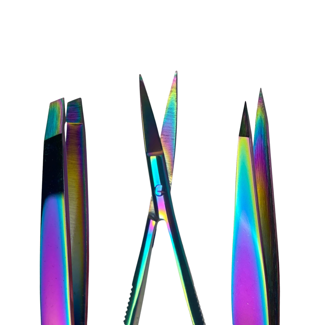 Browshop Professional Tweezer & Scissor Set - Rainbow Holographic