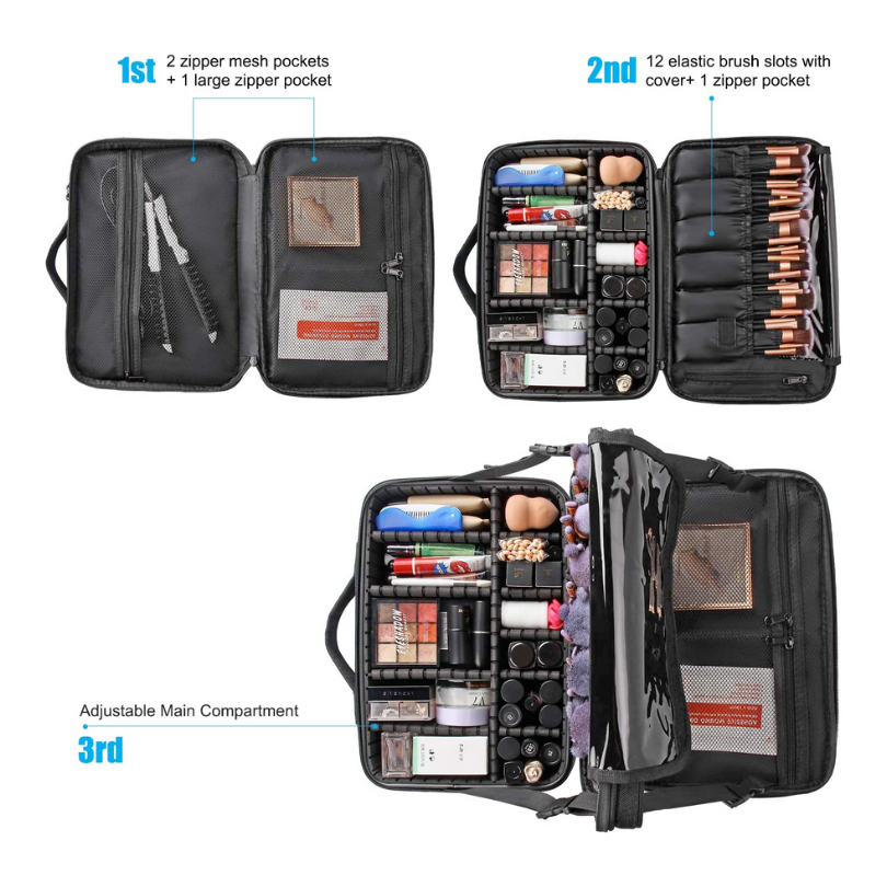 Large Multi-Compartment Cosmetic Case - Pink