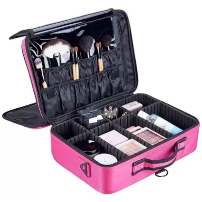 Large Multi-Compartment Cosmetic Case - Pink