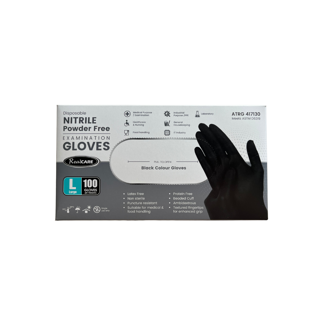Realcare Black Nitrile Gloves - 100 pack