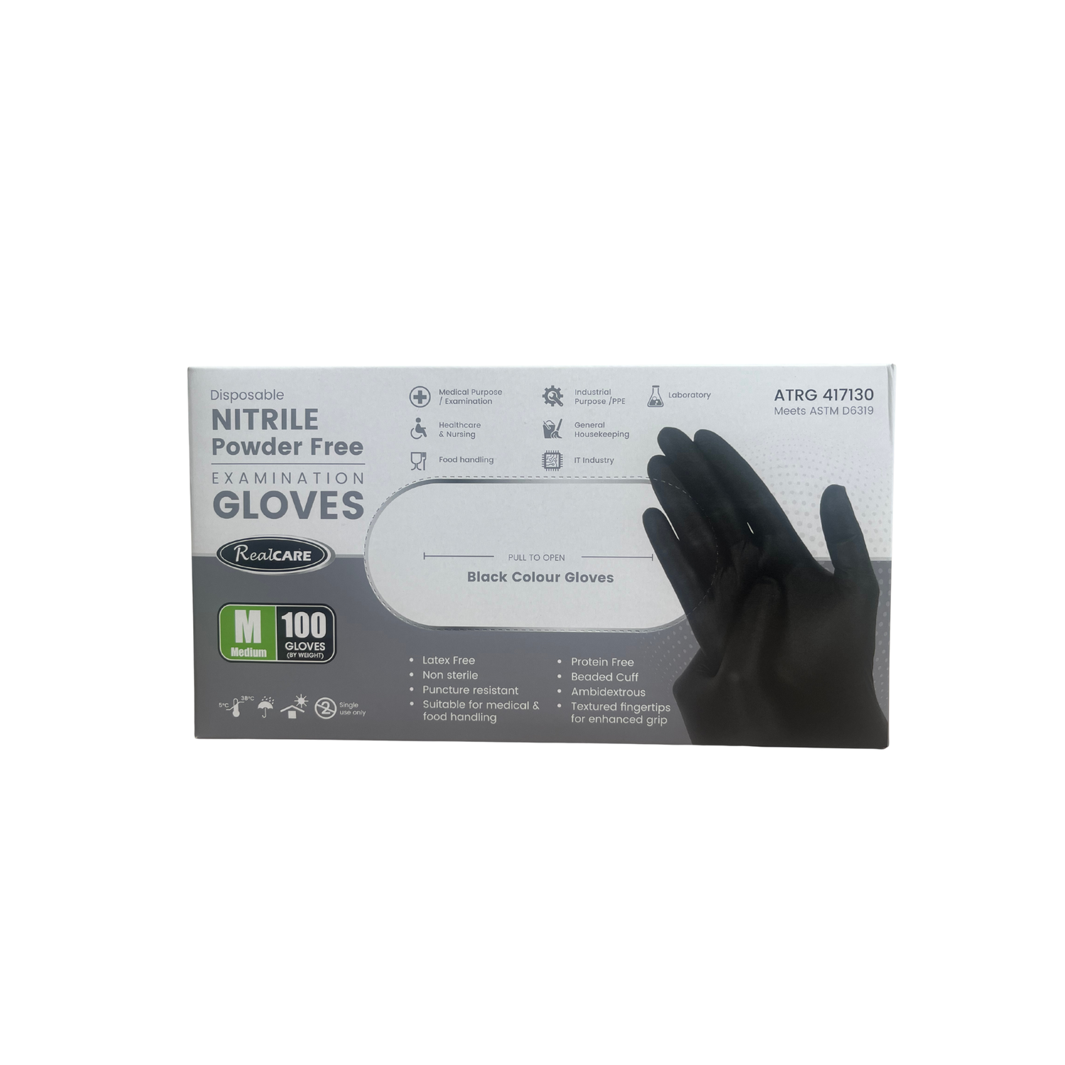 Realcare Black Nitrile Gloves - 100 pack