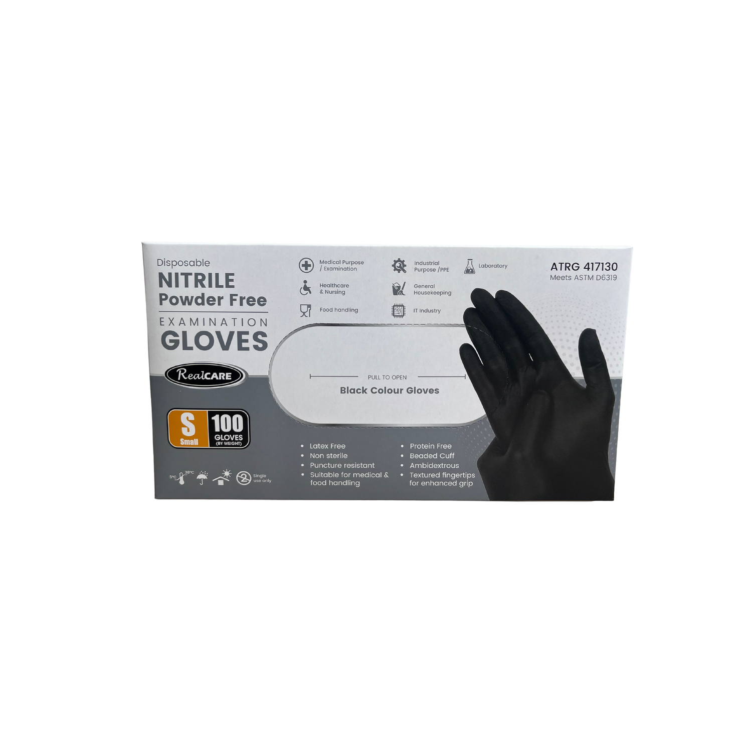 Realcare Black Nitrile Gloves - 100 pack