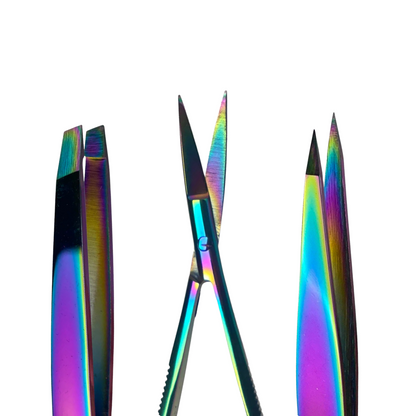 Browshop Professional Tweezer &amp; Scissor Set - Rainbow Holographic