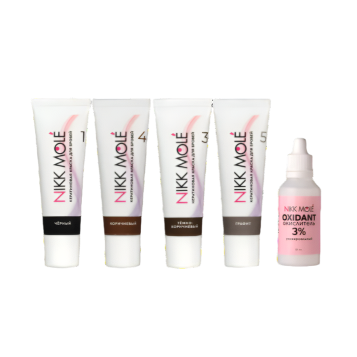 NIKK MOLE - Keratin Dye for Eyebrows and Eyelashes (Kit, 4 Colours + Oxidant)