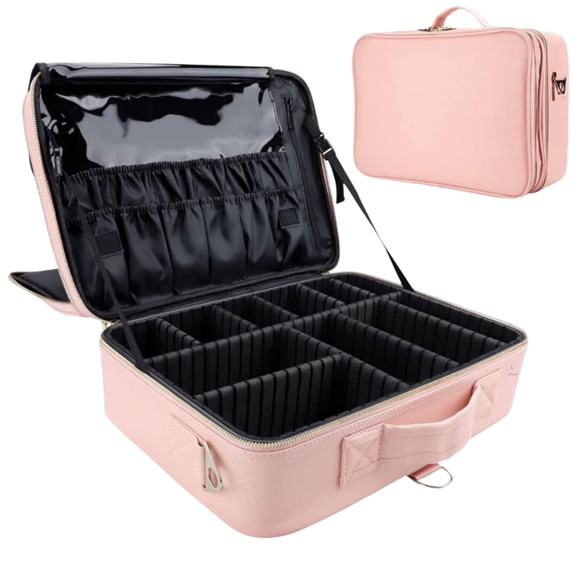 Large Multi-Compartment Cosmetic Case - Baby Pink