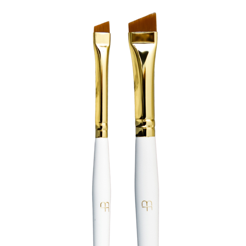 Browfection Beauty Angled Brush 2pc Set - White/Gold