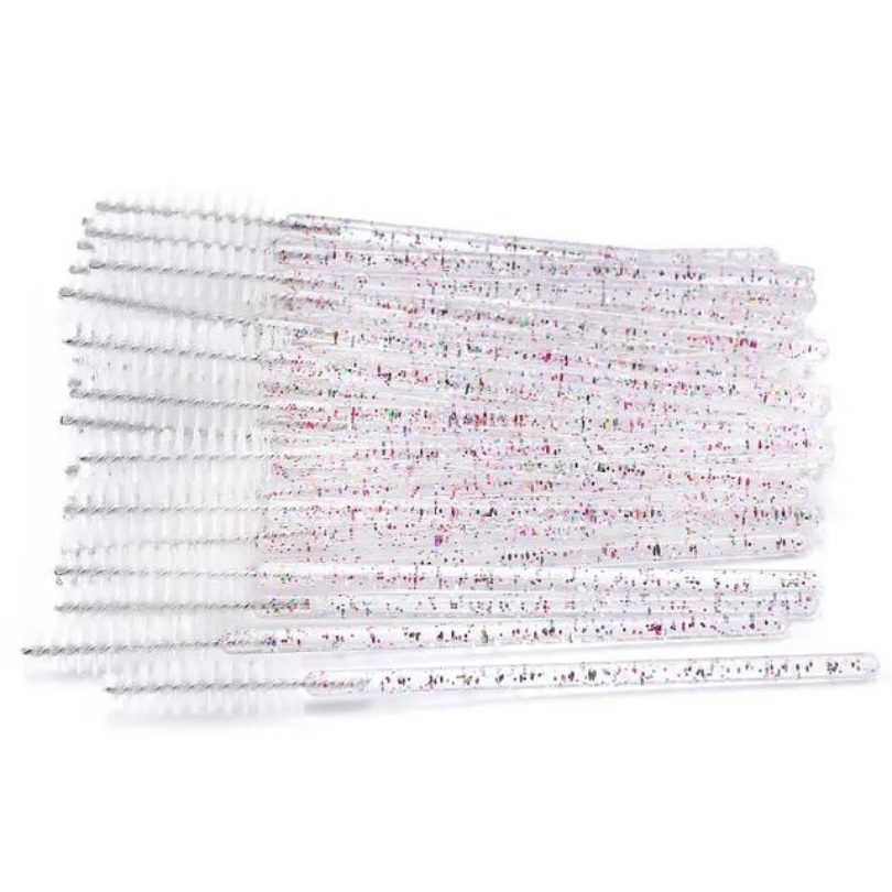 Mascara Wands/Spoolies - White w/Rainbow Glitter (50/250/500pcs)