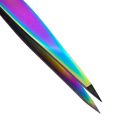 Browshop Professional Tweezer - Fine Point Holographic Rainbow (Wholesale 5 pack, RRP $29.99)