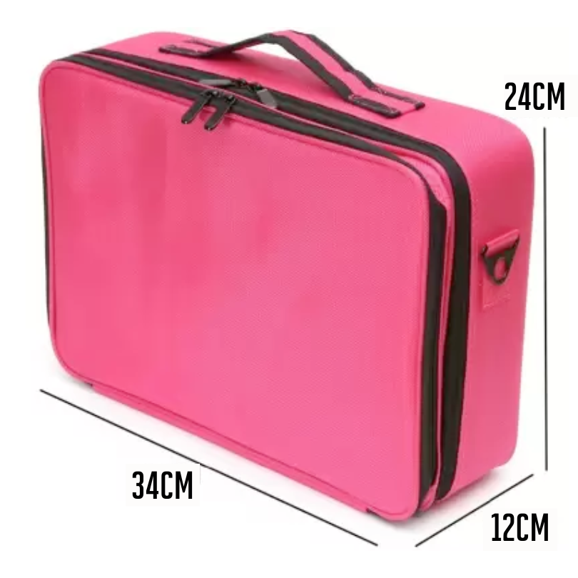 Large Multi-Compartment Cosmetic Case - Pink