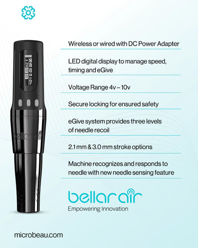Bellar AIR Wireless Cosmetic Tattoo Machine - Black (2.1mm stroke)