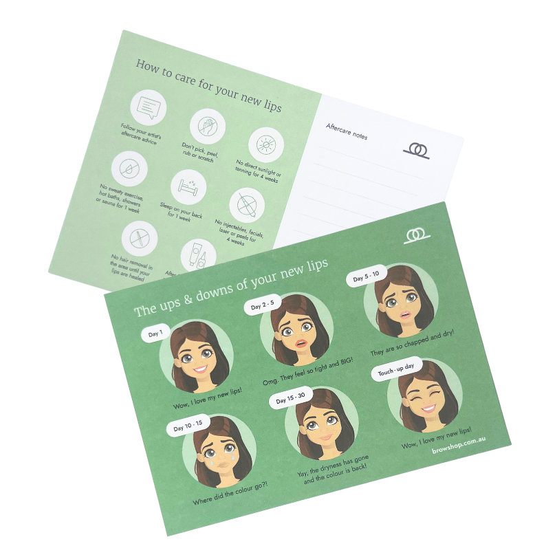 Browshop Client Brow and Lip Aftercare Cards (25pk of each)