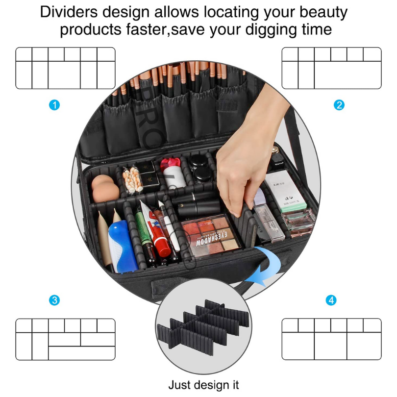 Large Multi-Compartment Cosmetic Case - Choose your Colour